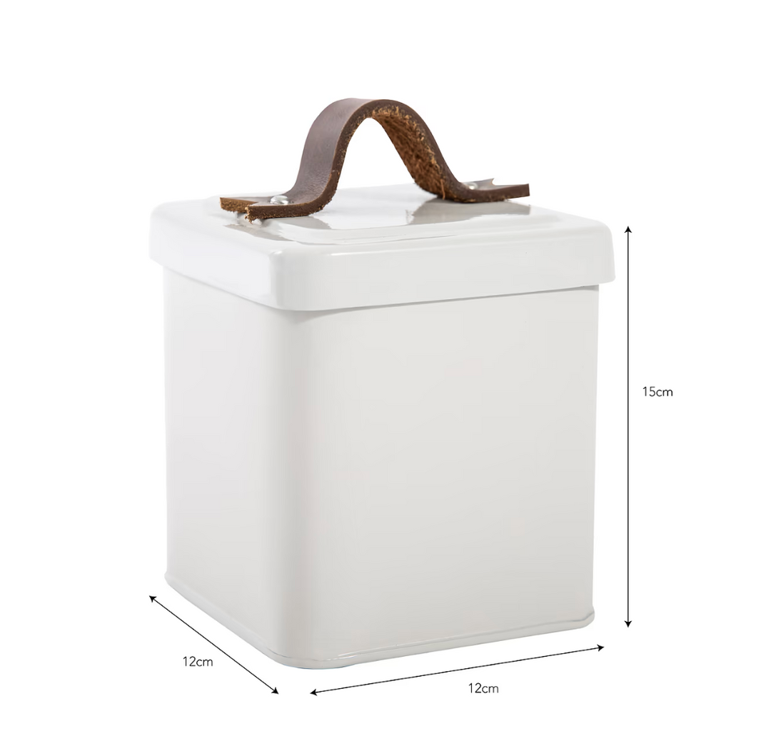 Pet Treat Tin With Leather Handle - Chalk White