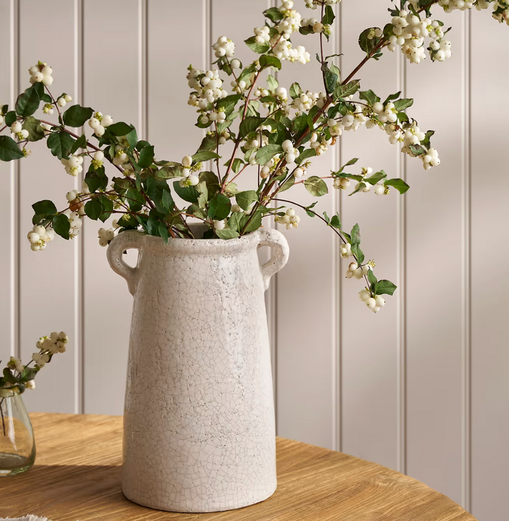 Large Ravello Crackle Glaze Vase With Handles - White