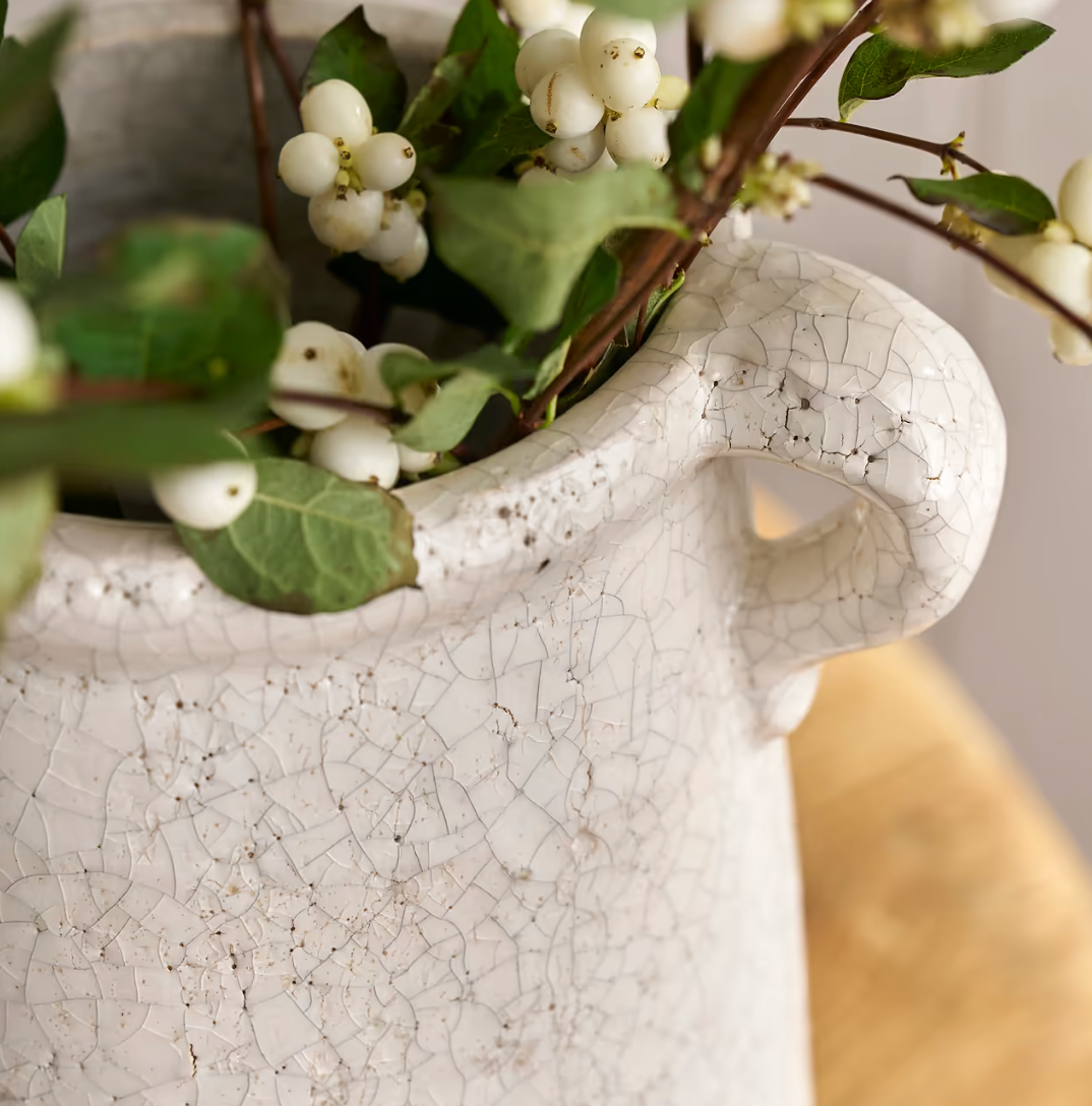 Large Ravello Crackle Glaze Vase With Handles - White