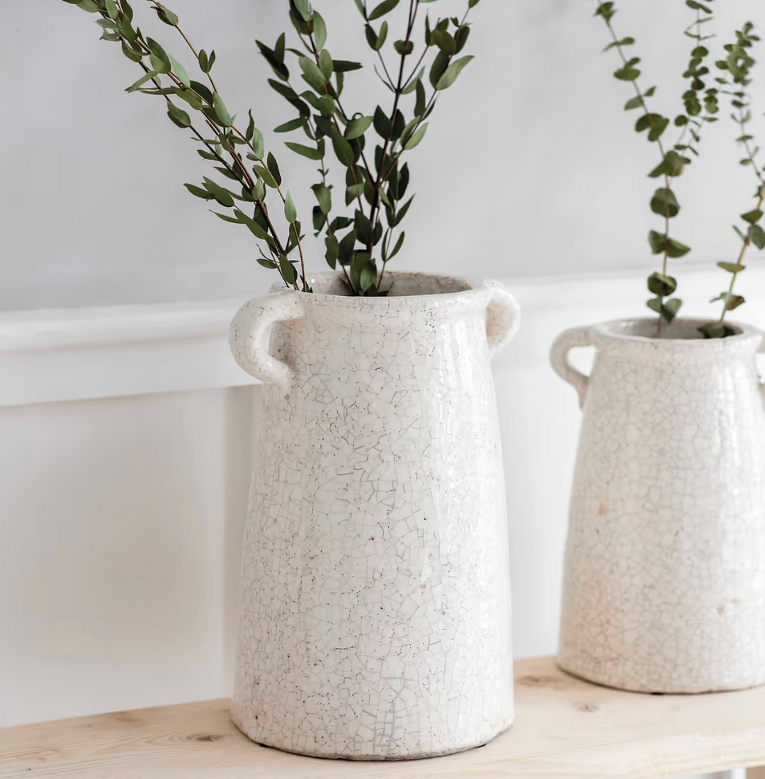 Large Ravello Crackle Glaze Vase With Handles - White