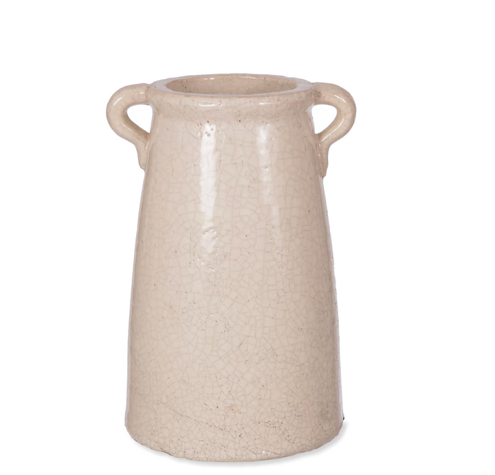 Large Ravello Crackle Glaze Vase With Handles - White