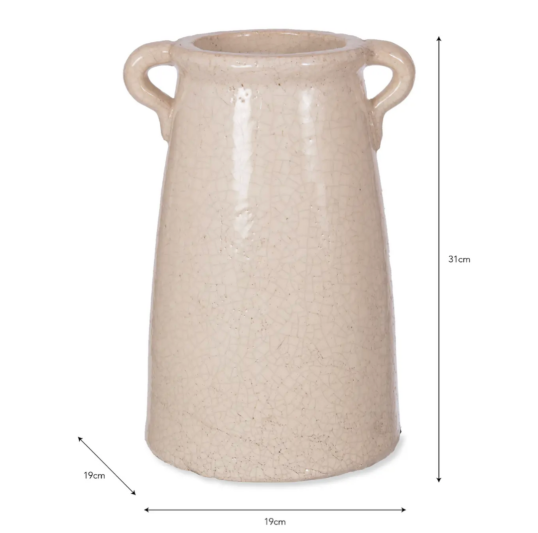 Large Ravello Crackle Glaze Vase With Handles - White