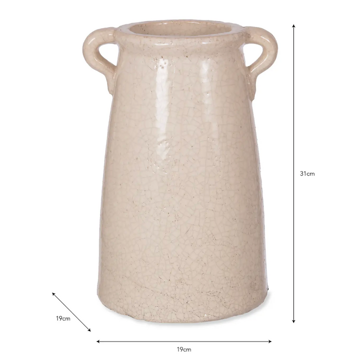 Large Ravello Crackle Glaze Vase With Handles - White