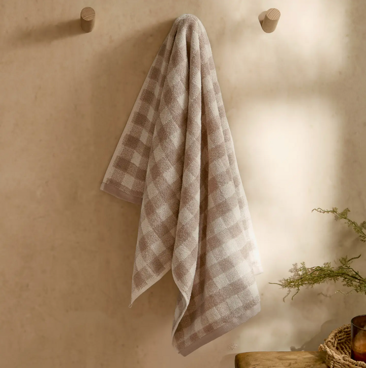 Checked Cotton Hand Towel - Beige