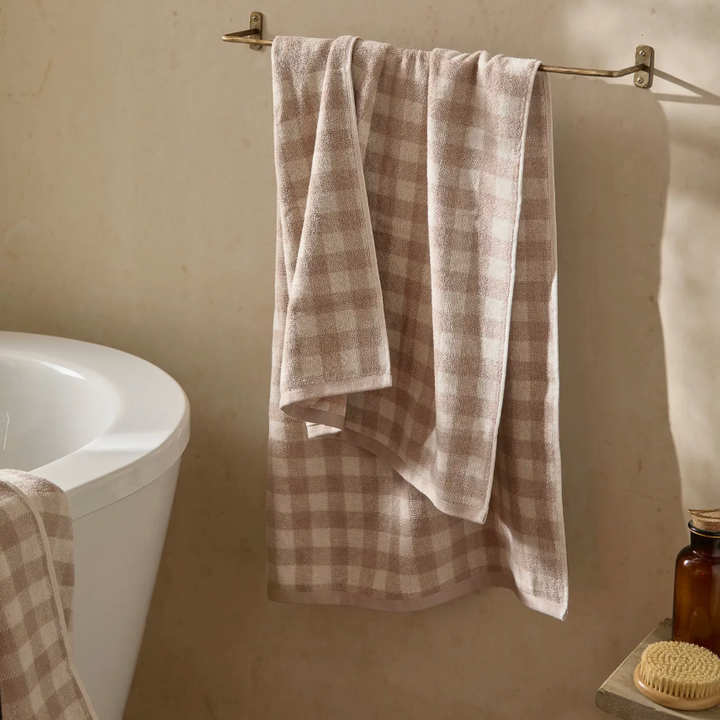 Checked Cotton Hand Towel - Beige