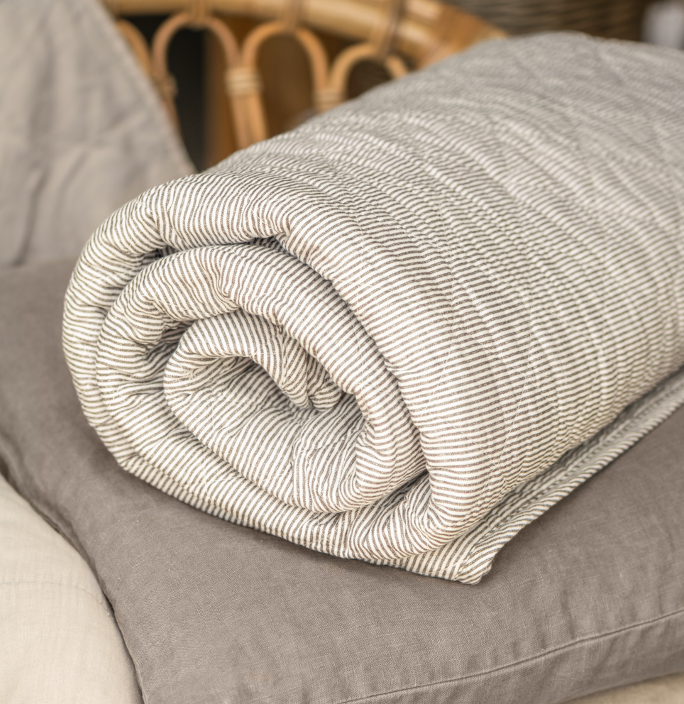 Striped Throw - White & Mushroom