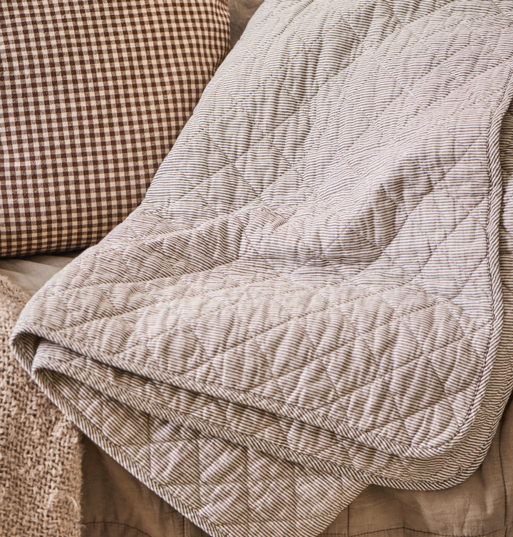 Striped Throw - White & Mushroom