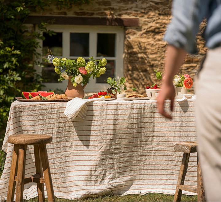 The Provence Stripe Tablecloth - Fine Ginger Stripe