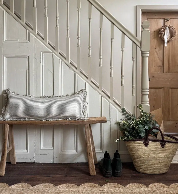 Ellenvale - Frayed Edge Linen Bolster Cushion Cover - Olive Stripe (80x30cm)