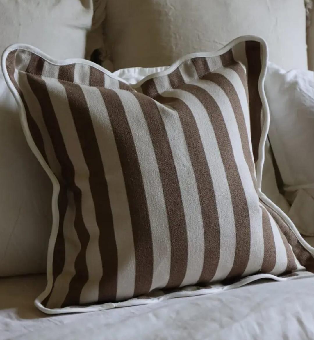 Ellenvale - Brown Scalloped Edge Stripe Cushion Cover