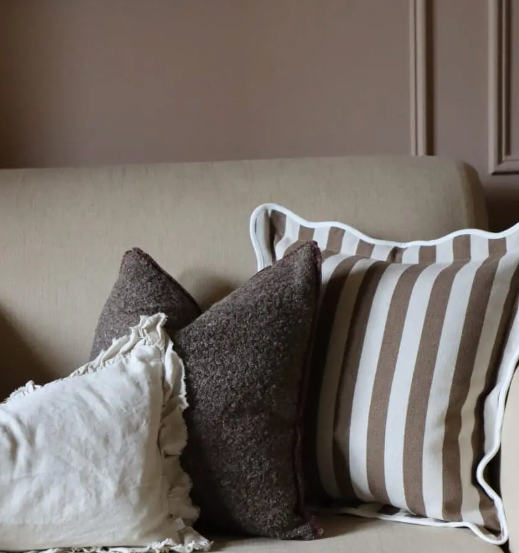 Ellenvale - Brown Scalloped Edge Stripe Cushion Cover