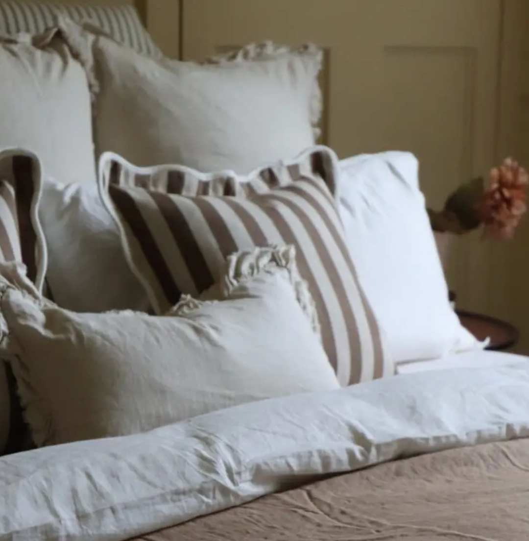 Ellenvale - Brown Scalloped Edge Stripe Cushion Cover