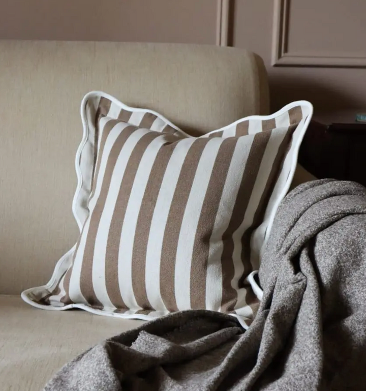 Ellenvale - Brown Scalloped Edge Stripe Cushion Cover