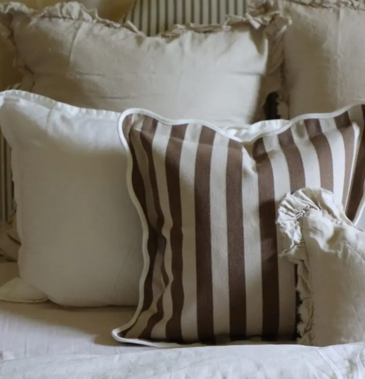 Ellenvale - Brown Scalloped Edge Stripe Cushion Cover