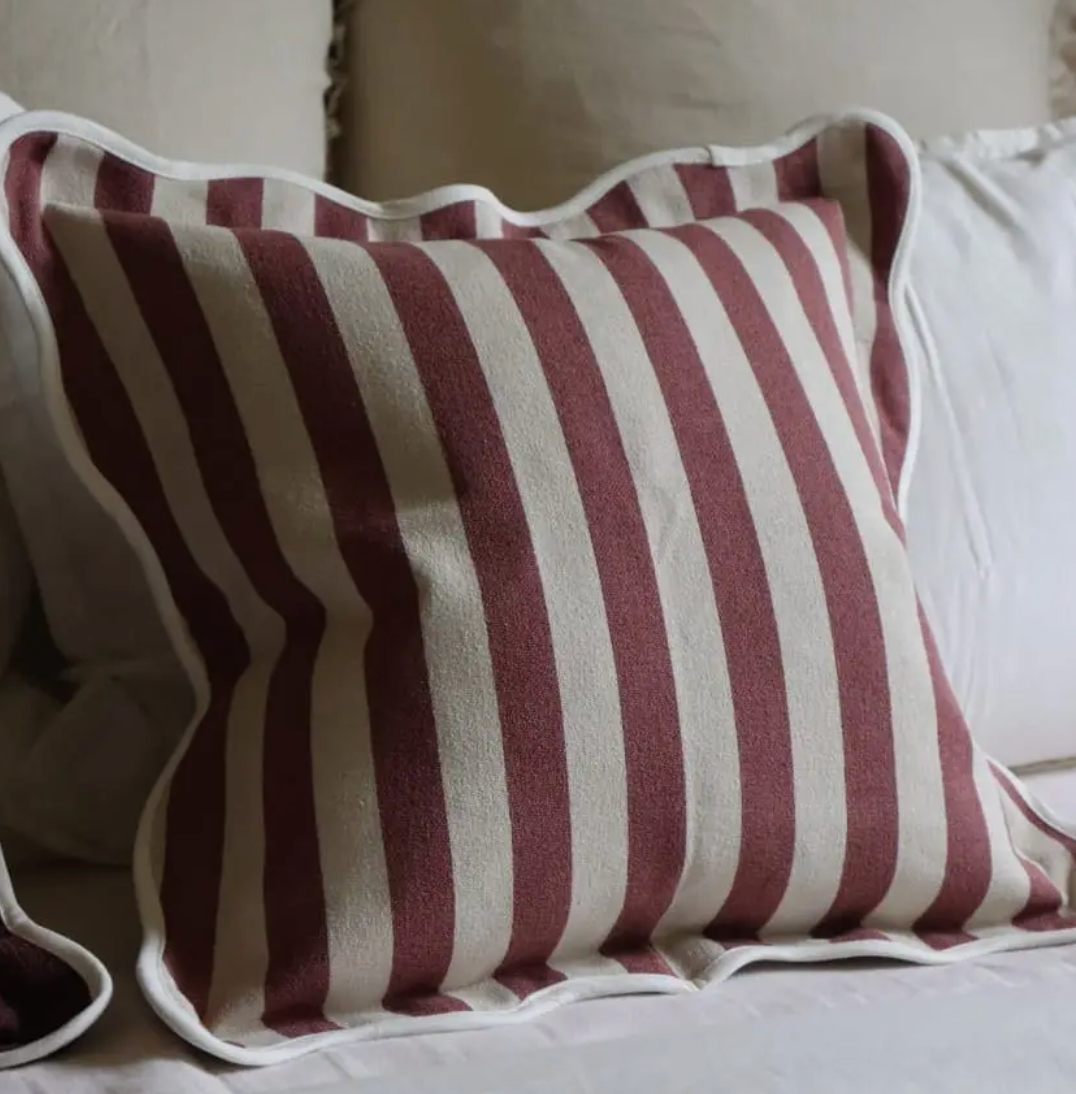 Ellenvale - Plum Scalloped Edge Stripe Cushion Cover