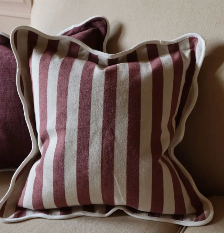 Ellenvale - Plum Scalloped Edge Stripe Cushion Cover