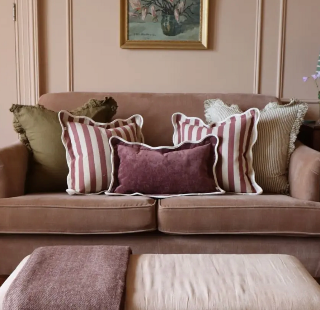 Ellenvale - Plum Scalloped Edge Stripe Cushion Cover