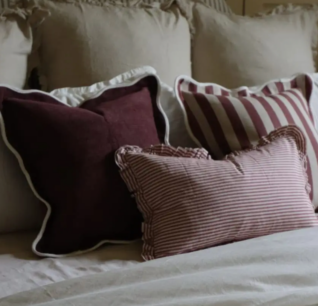 Ellenvale - Plum Scalloped Edge Stripe Cushion Cover