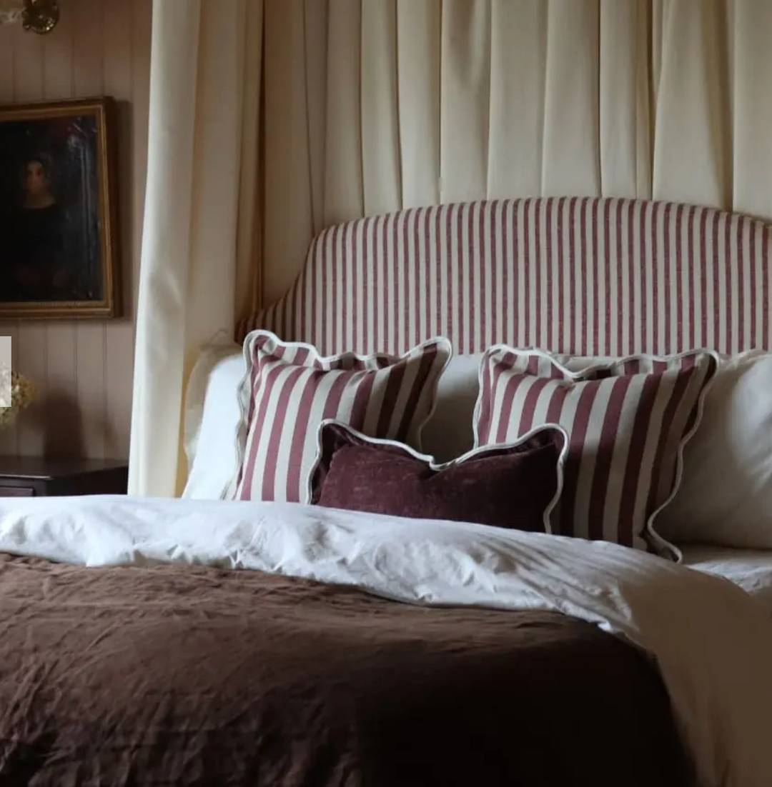 Ellenvale - Plum Scalloped Edge Stripe Cushion Cover