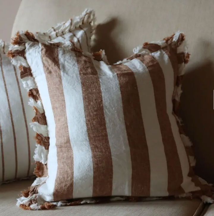 Ellenvale - Ruffled Linen Cushion Cover - Rust Wide Stripe