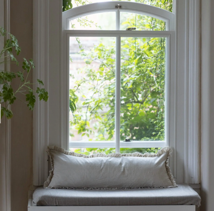 Ellenvale - Frayed Edge Bolster Cushion Cover - Beige Stripe (80x30cm)