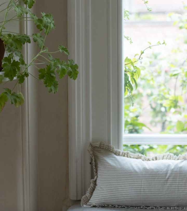 Ellenvale - Frayed Edge Bolster Cushion Cover - Beige Stripe (80x30cm)