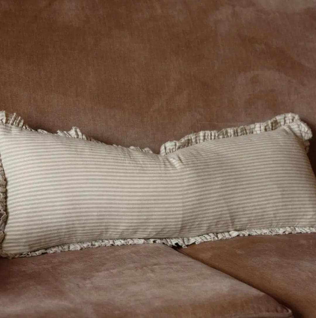 Ellenvale - Frayed Edge Bolster Cushion Cover - Beige Stripe (80x30cm)