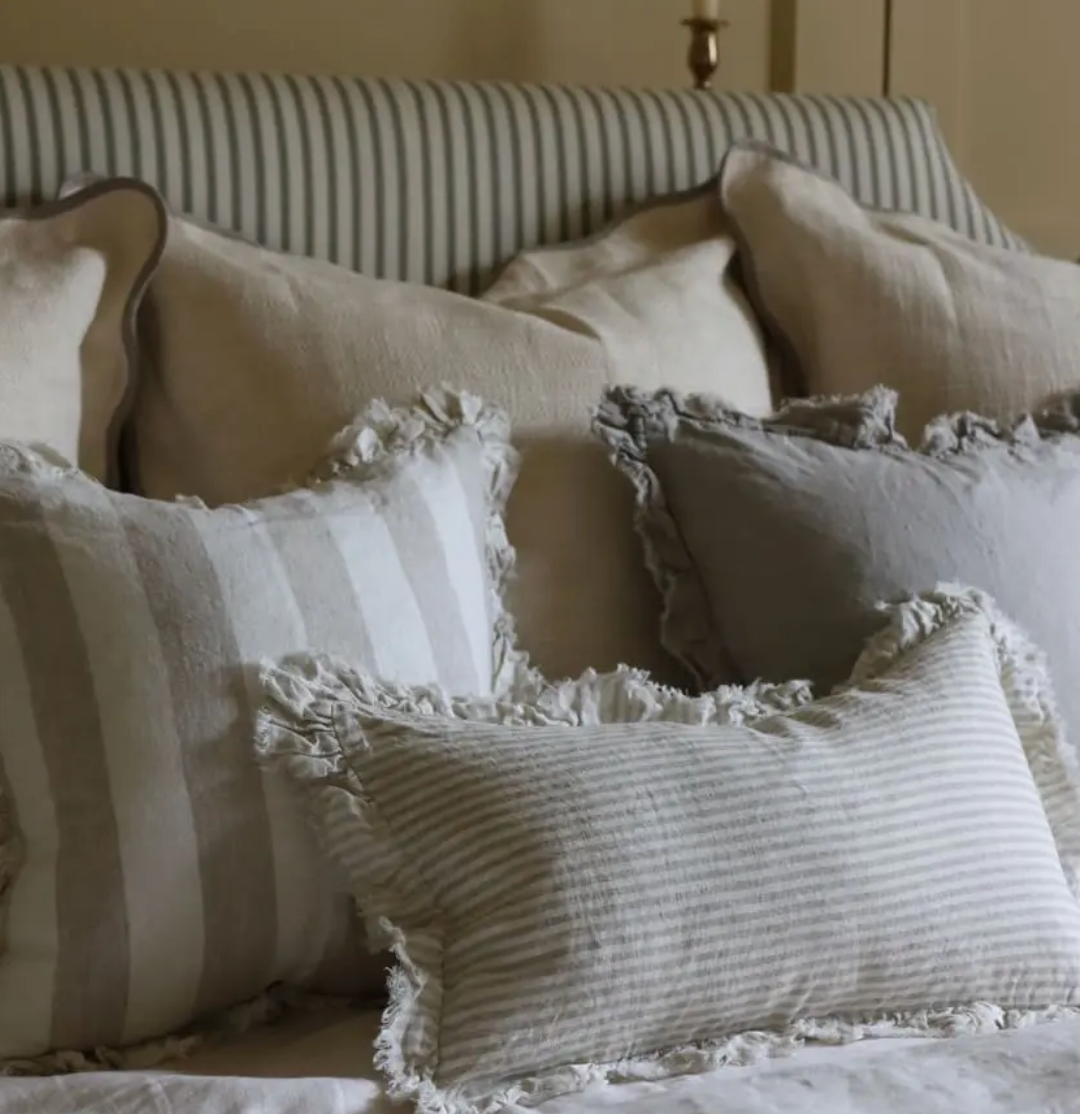 Ellenvale - Frayed Edge Linen Cushion Cover - Beige Stripe