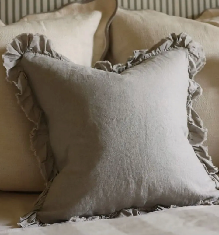 Ellenvale - Ruffled Linen Cushion Cover - Beige