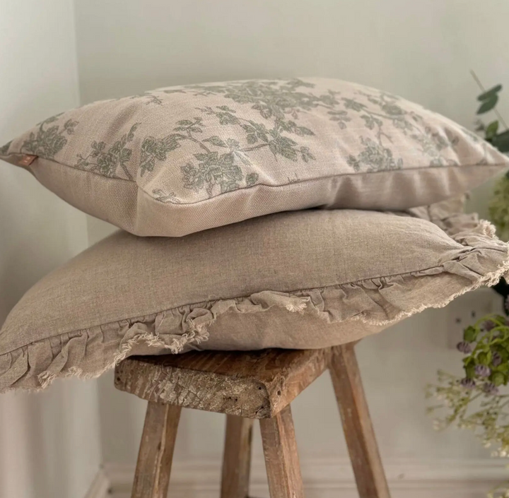 Ellenvale - Ruffled Linen Cushion Cover - Beige