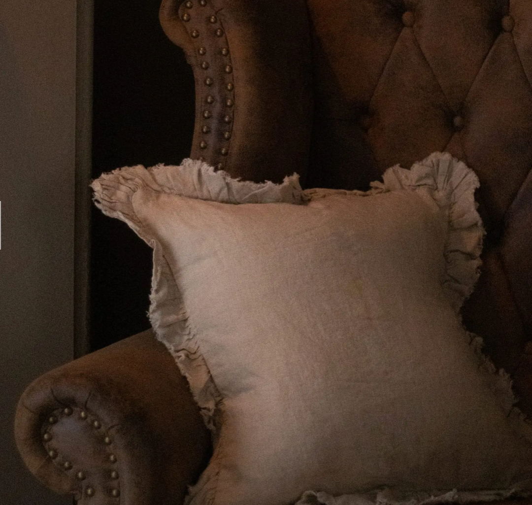 Ellenvale - Ruffled Linen Cushion Cover - Beige