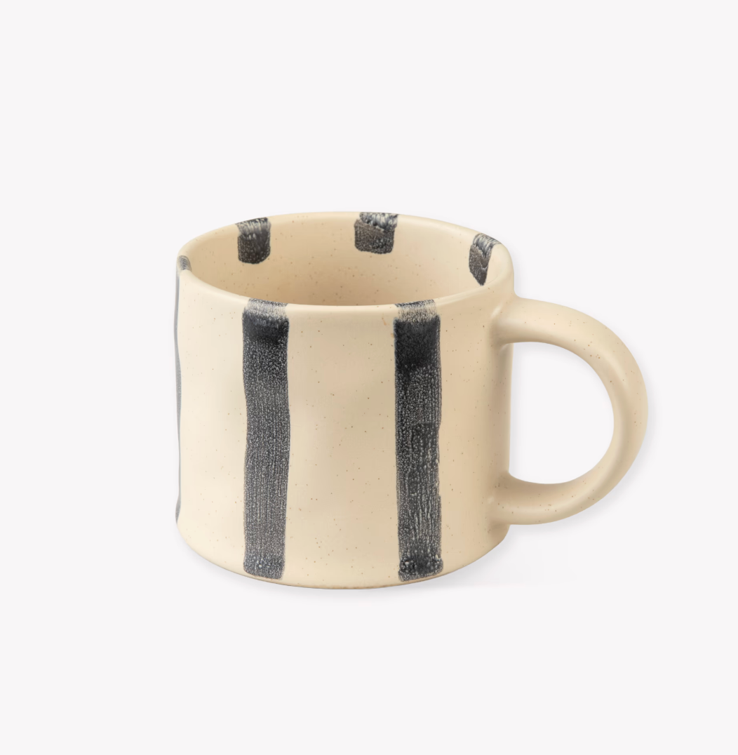 Set Of 2 Striped Stoneware Mugs - Ink Blue