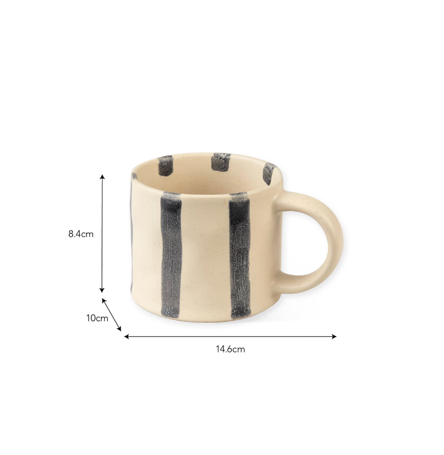 Set Of 2 Striped Stoneware Mugs - Ink Blue