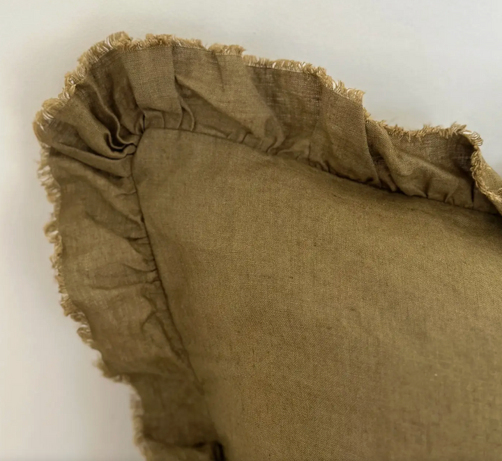 Ellenvale - Ruffled Linen Cushion Cover - Olive Green (45cm x 45cm)