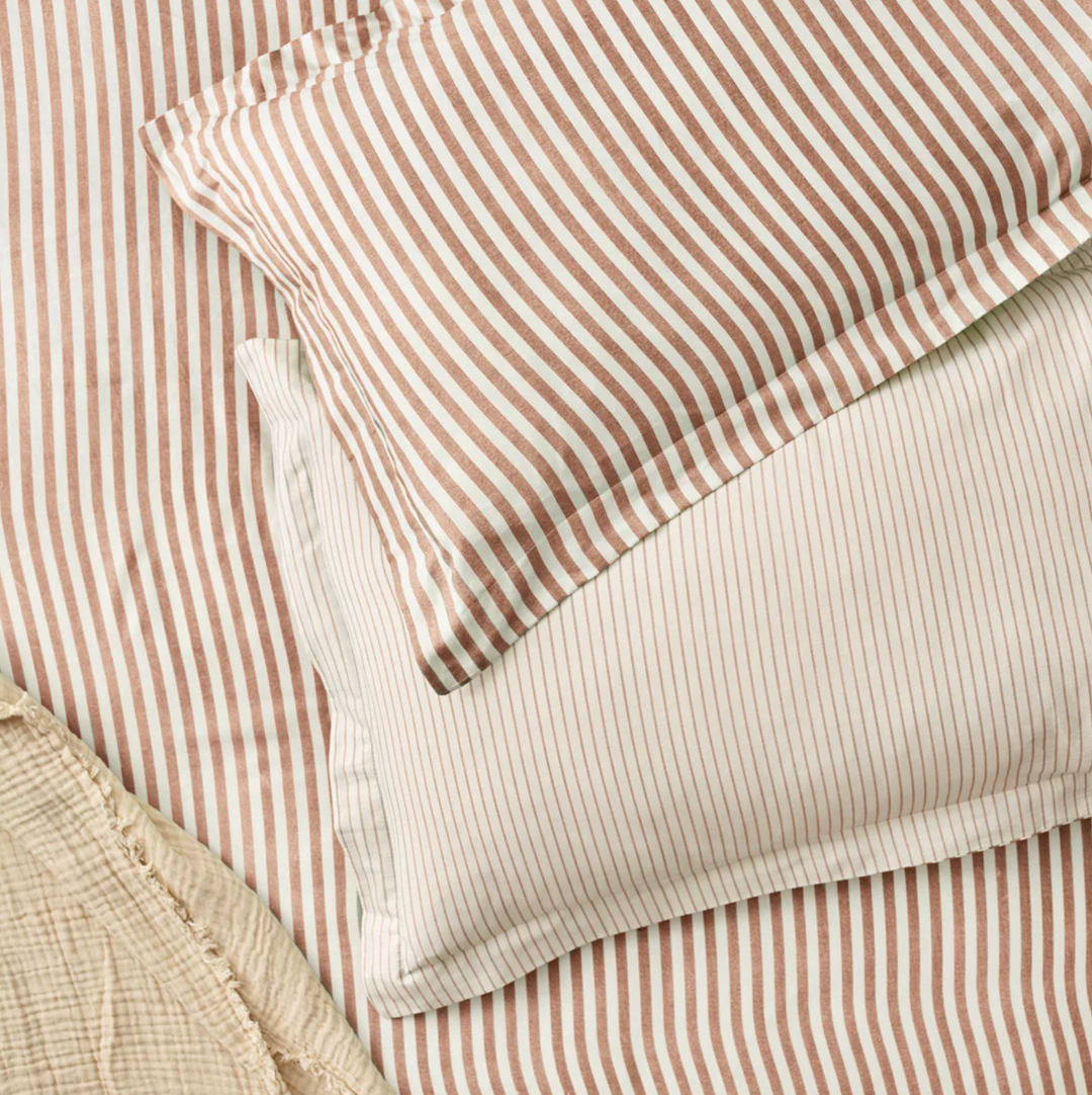 Double Striped Duvet Cover Set - Pecan