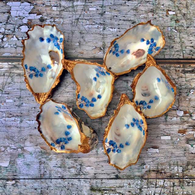 Hand Crafted Blue Flower Oyster Shell Jewellery Dish